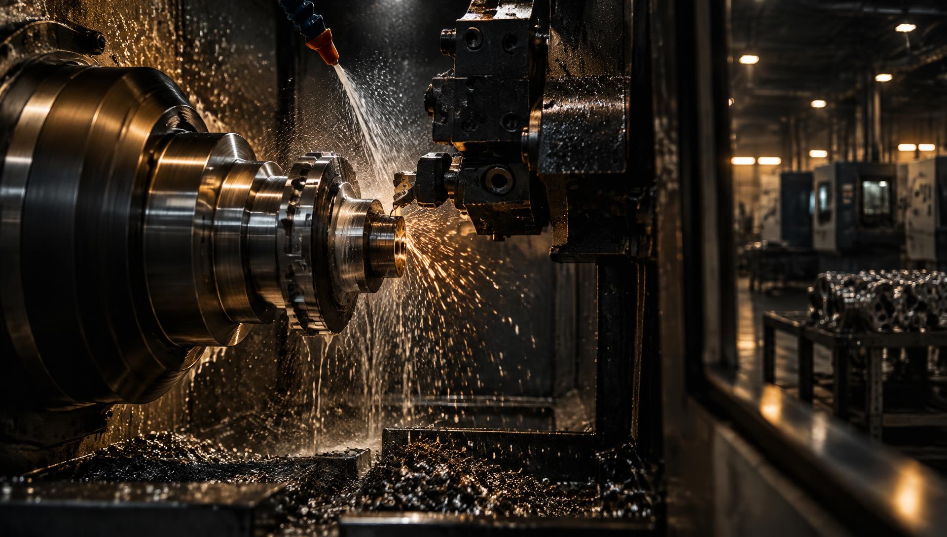 Torno CNC usinando uma peça metálica